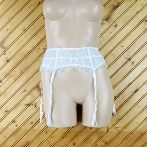 Victoria's Secret Garter Belt White Mint Green Chantilly Lace XS Wedding P57 - Picture 3 of 9